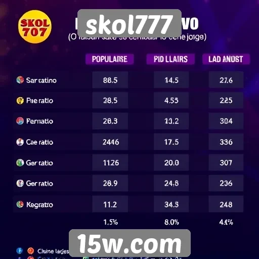 Estatísticas de popularidade do Skol777 entre jogadores